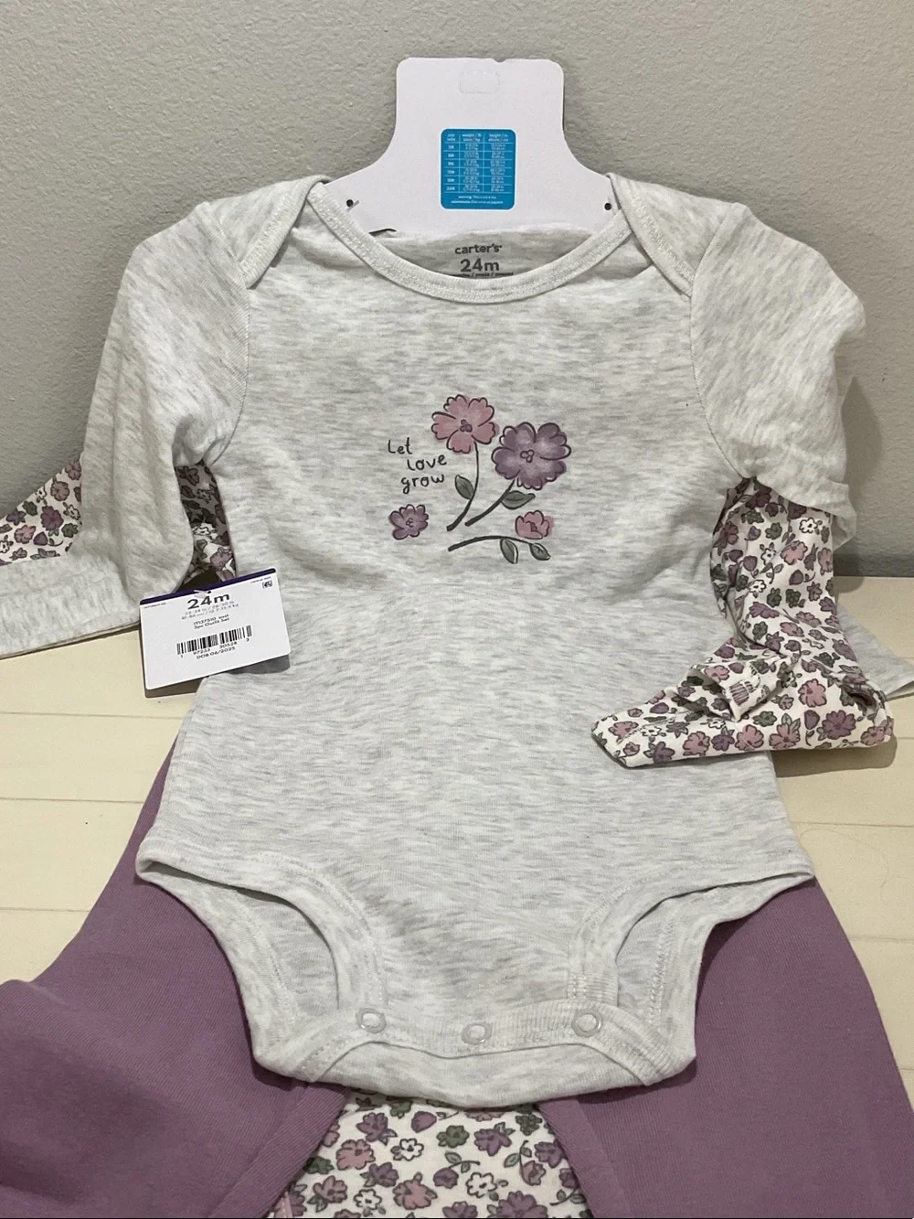Carter's 3-piece Set - 24 months - Grey and Lavender Flowers